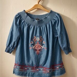 Blue Embroidered Boho Top PXL